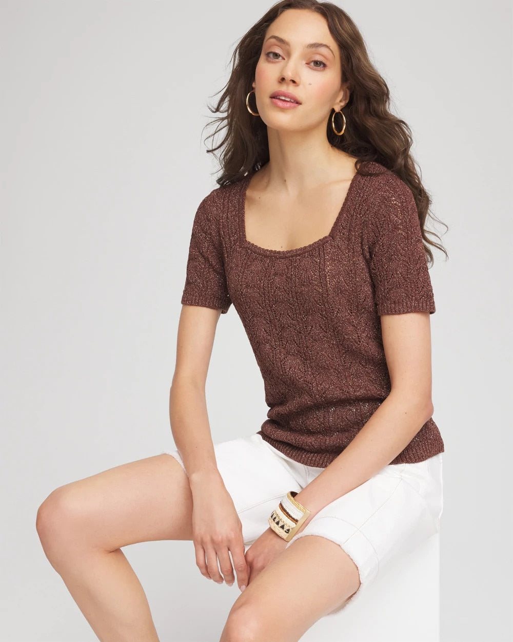 Chico's On Sale - Pointelle Square-Neck Pullover Sweater