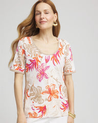 Chico's Online - Floral Print Crochet-Trim Pullover Sweater