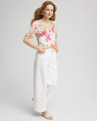Chico's Online - Floral Print Crochet-Trim Pullover Sweater