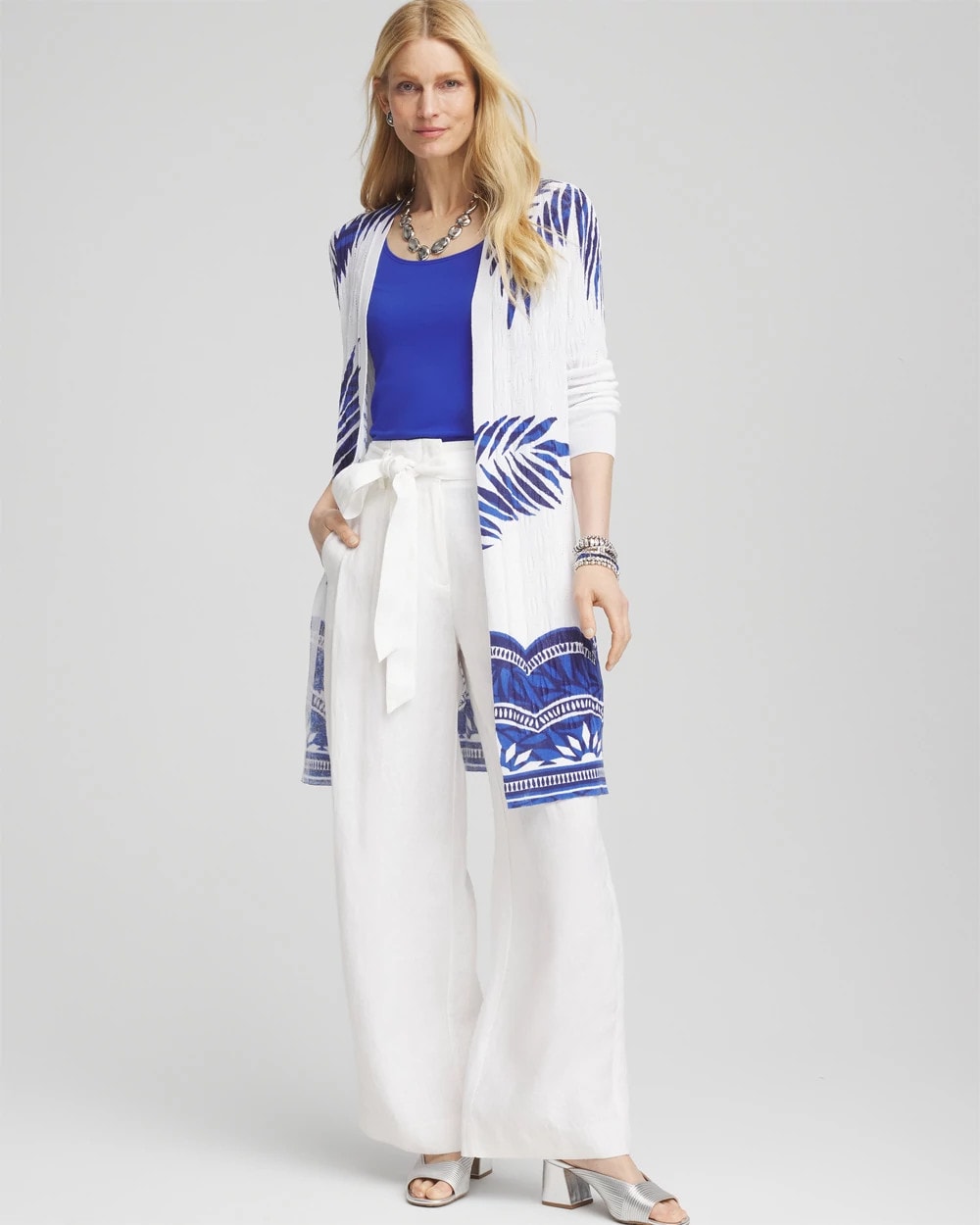 Chico's US - Island Motif Pointelle Long Cardigan