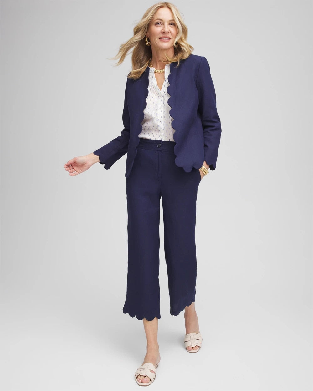 Chico's / Linen Scallop Hem Crop Pants