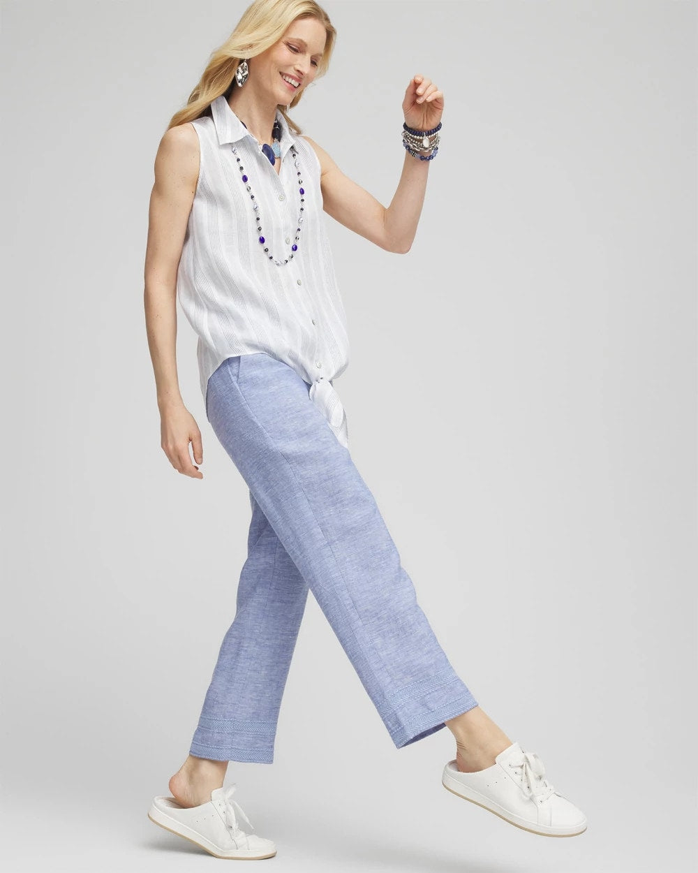 Chico's Discount - Linen Pull On Waist Cropped Pants