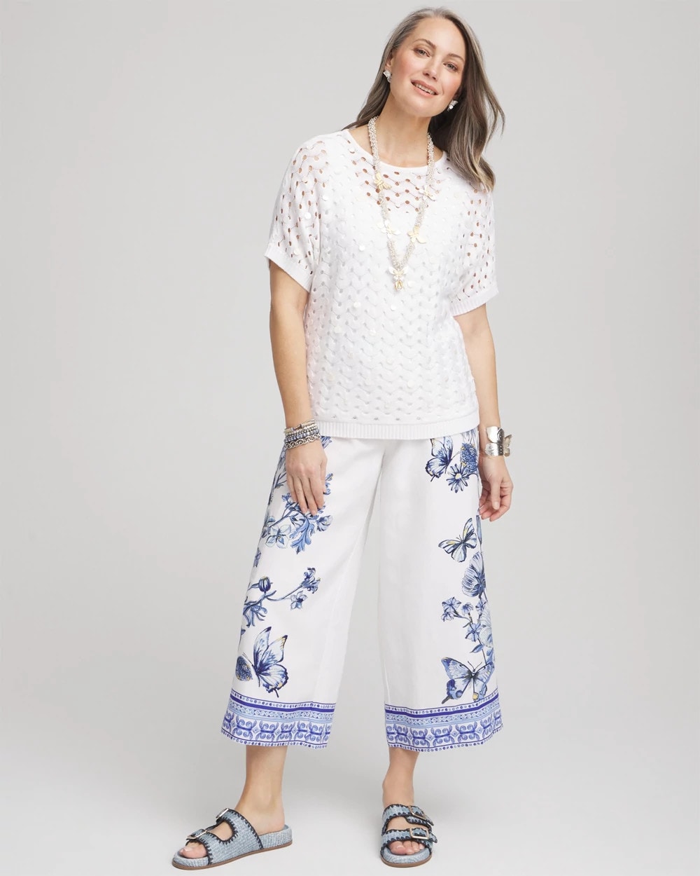 Chico's / Butterfly Pull-On Linen Cropped Pants