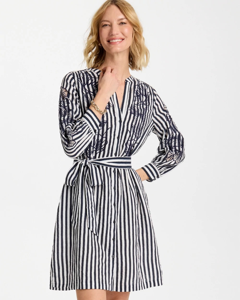 Chico's Discount - Embroidered Striped Dress