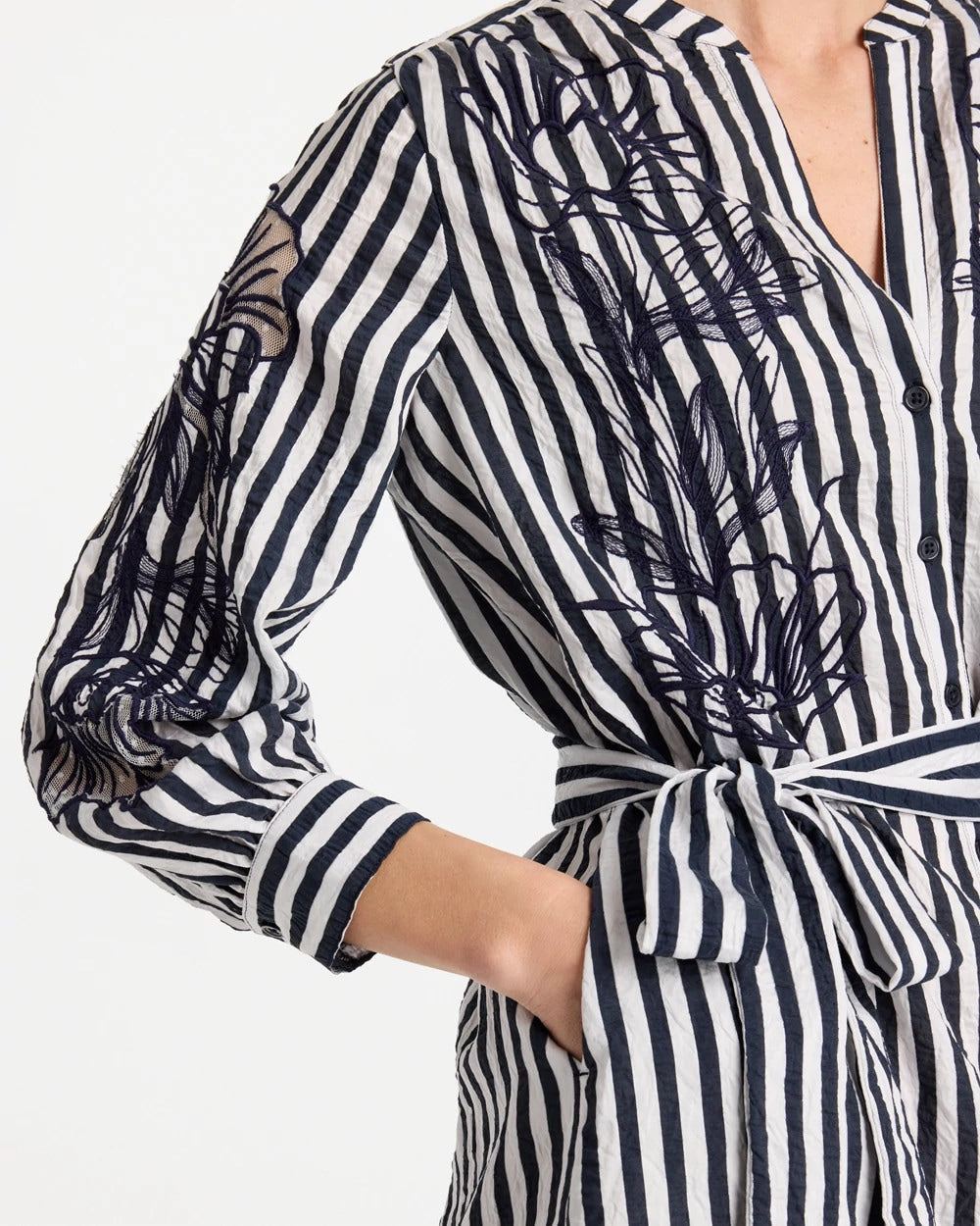 Chico's Discount - Embroidered Striped Dress