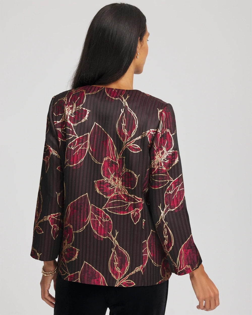 Chico's US - Travelers™ Collection Jacquard Foiled Floral Jacket