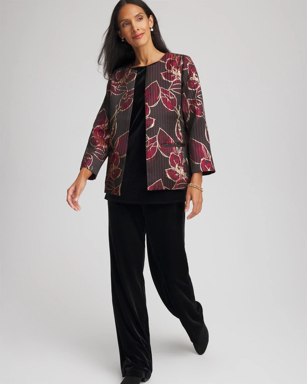 Chico's US - Travelers™ Collection Jacquard Foiled Floral Jacket