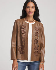 Chico's / Floral Cutwork Faux Leather Jacket