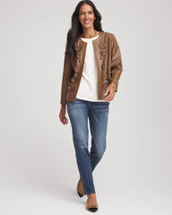 Chico's / Floral Cutwork Faux Leather Jacket