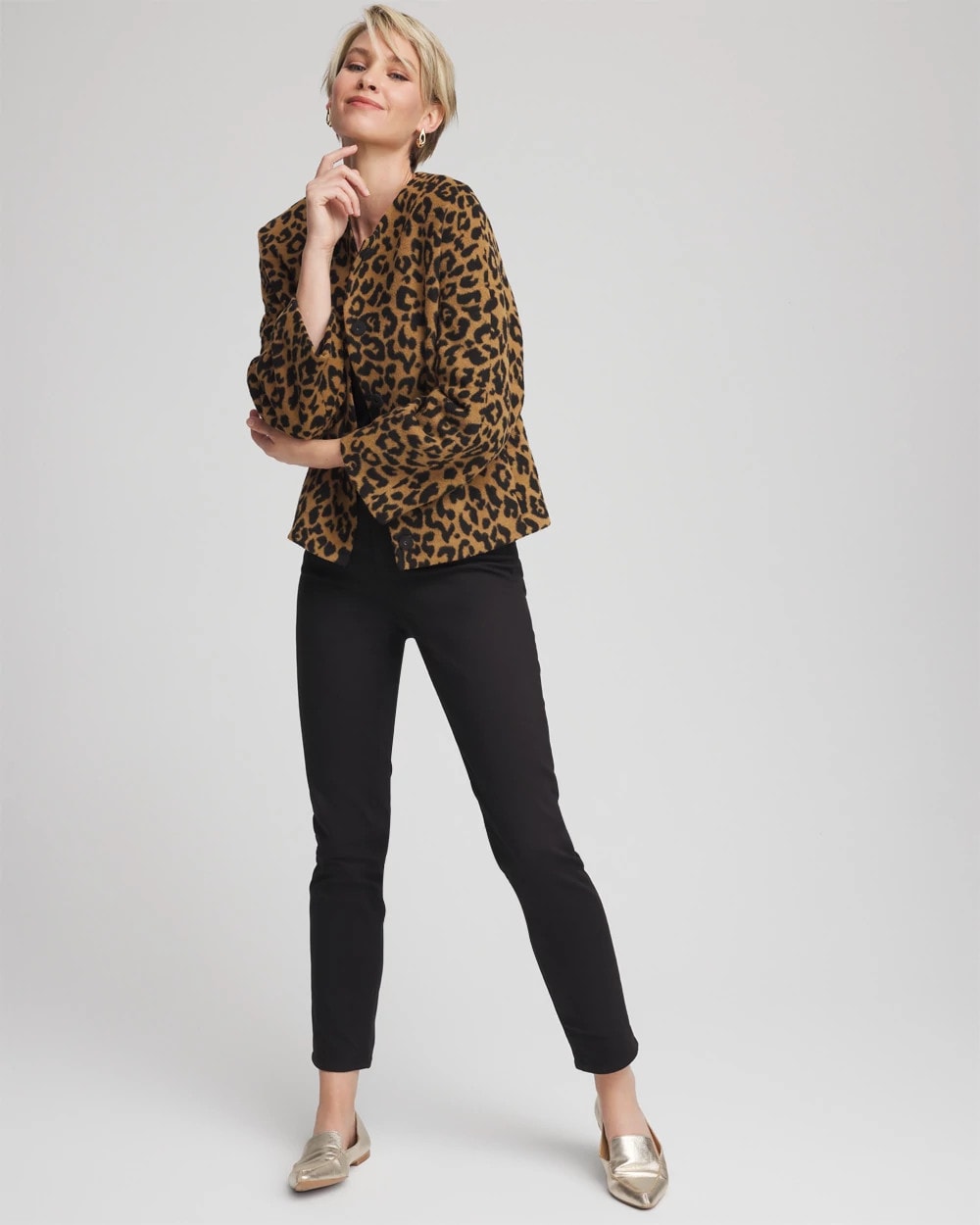 Chico's On Sale - Fuzzy Collarless Animal Print Jacket
