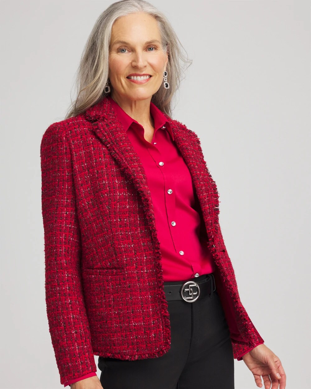 Chico's Discount - Red Tweed Sequins Blazer