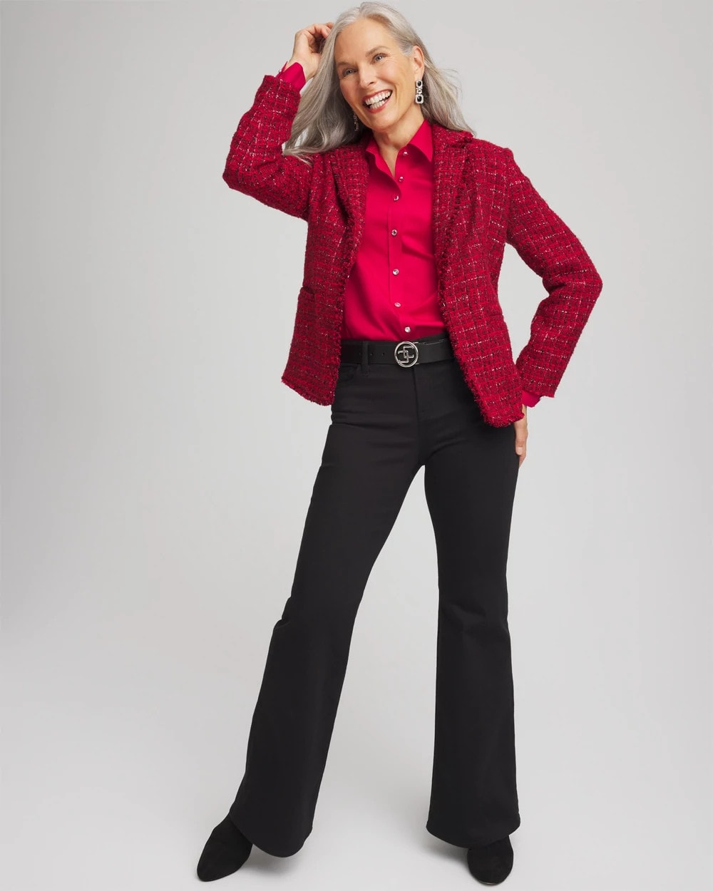 Chico's Discount - Red Tweed Sequins Blazer