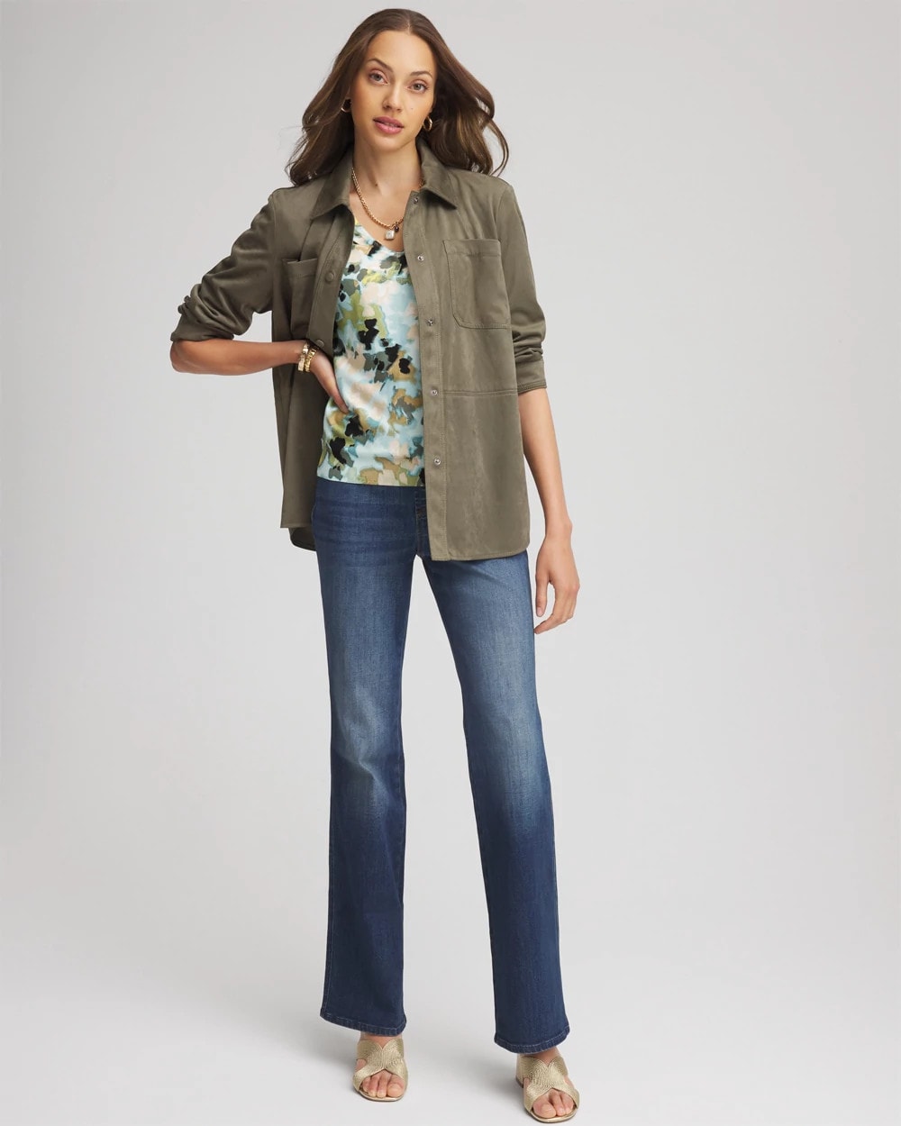 Chico's For Sale - Suede Collared Long-Sleeved Shacket
