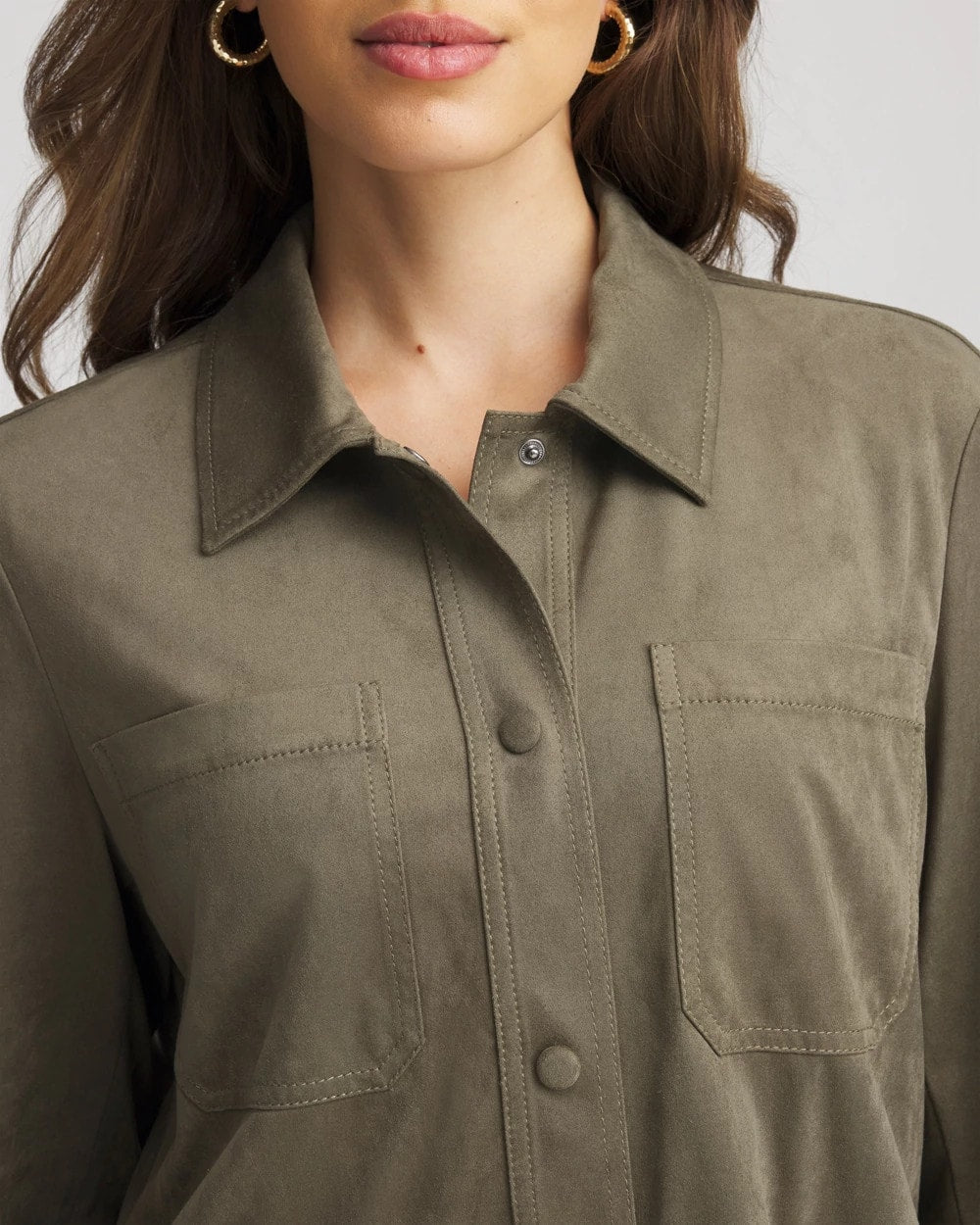 Chico's For Sale - Suede Collared Long-Sleeved Shacket