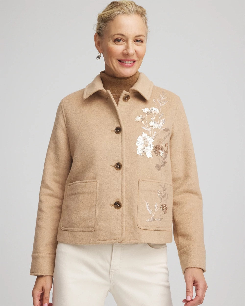 Chico's Outlet - Embroidered Wool Chore Jacket