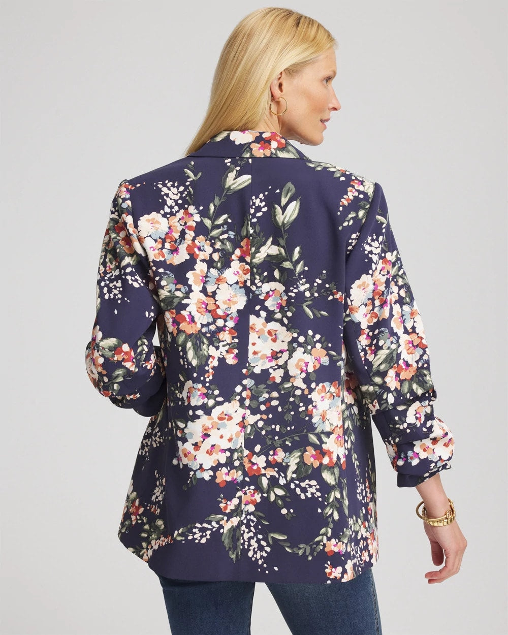 Chico's / Floral Ruched Sleeve Blazer