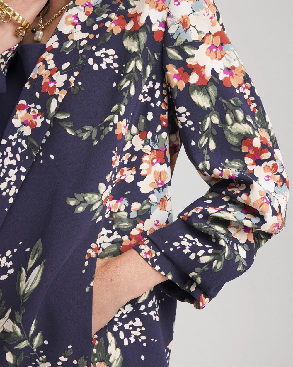 Chico's / Floral Ruched Sleeve Blazer