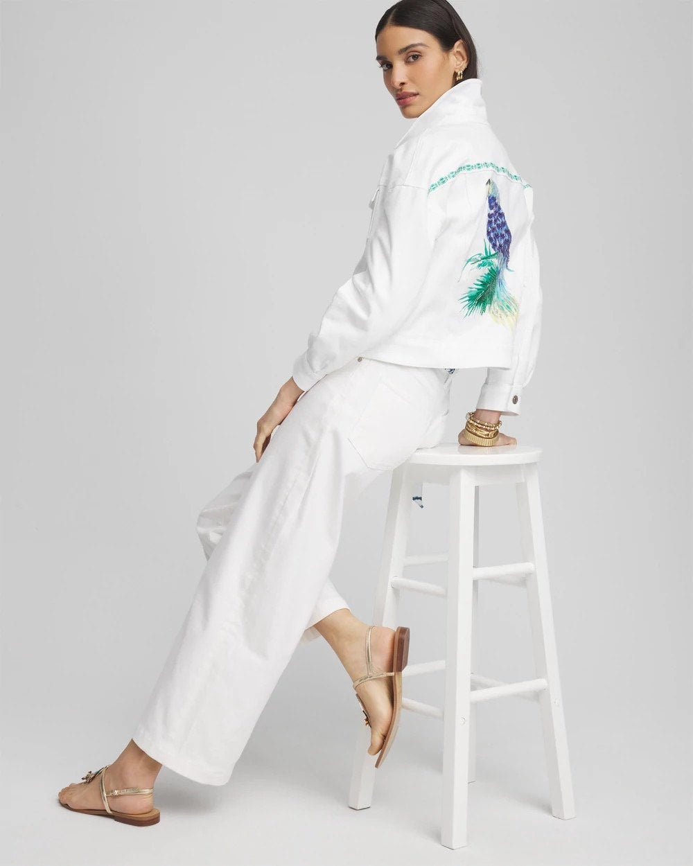 Chico's / Embroidered Relaxed Denim Jacket