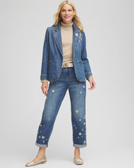 Chico's Sale - Pearl Brooch Denim Blazer