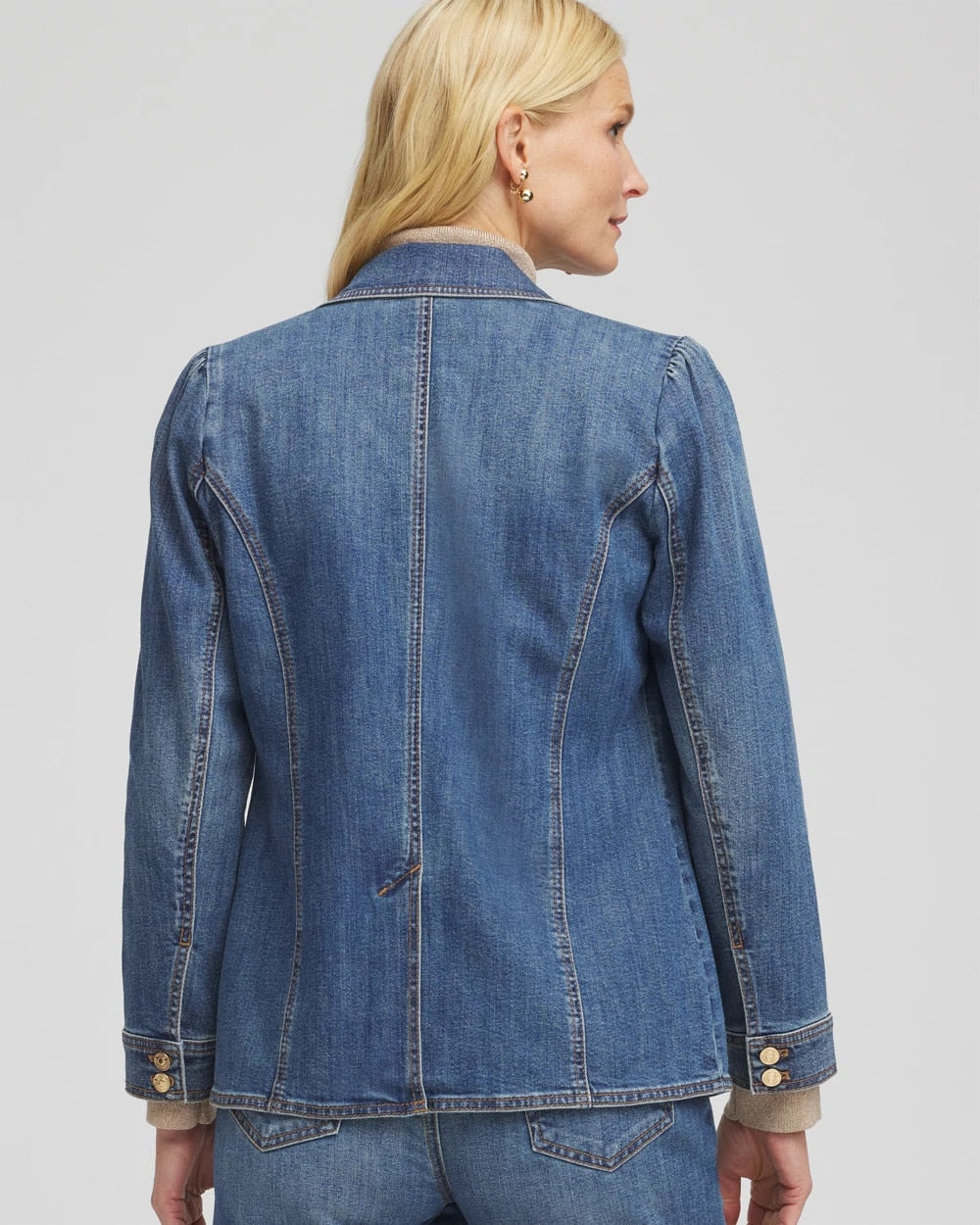 Chico's Sale - Pearl Brooch Denim Blazer