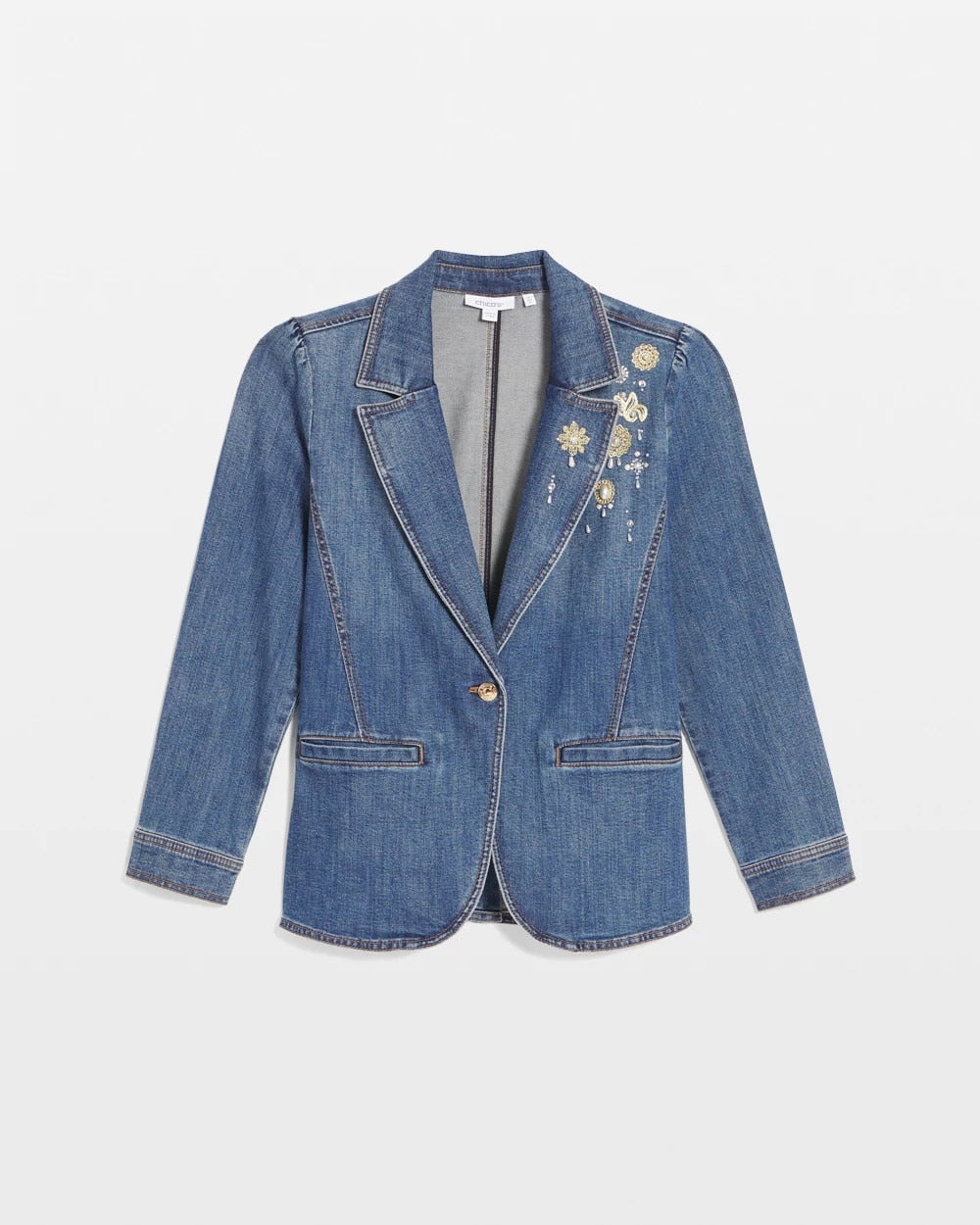 Chico's Sale - Pearl Brooch Denim Blazer