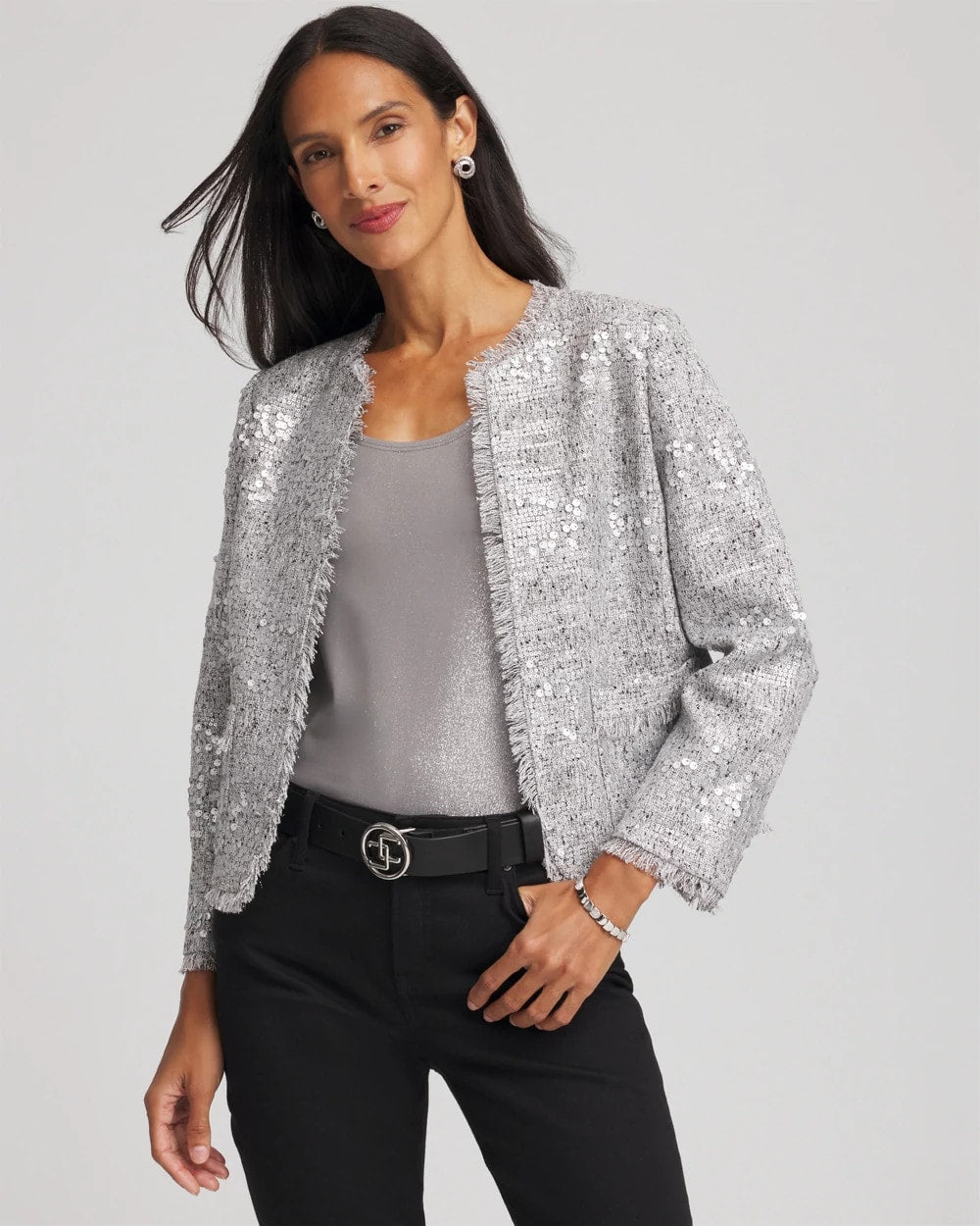Chico's On Sale - Silver Sequins Tweed Jacket