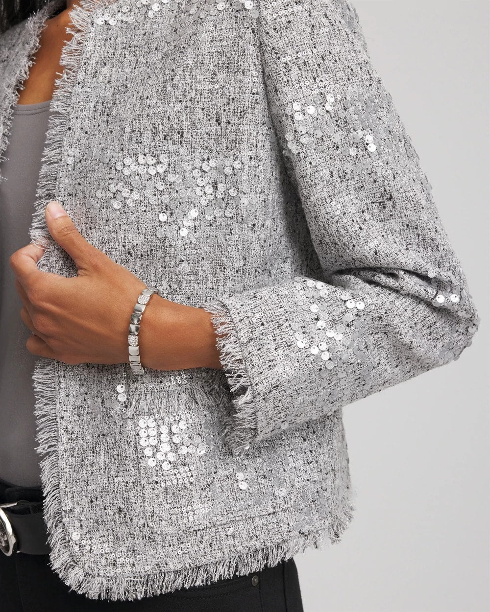 Chico's On Sale - Silver Sequins Tweed Jacket