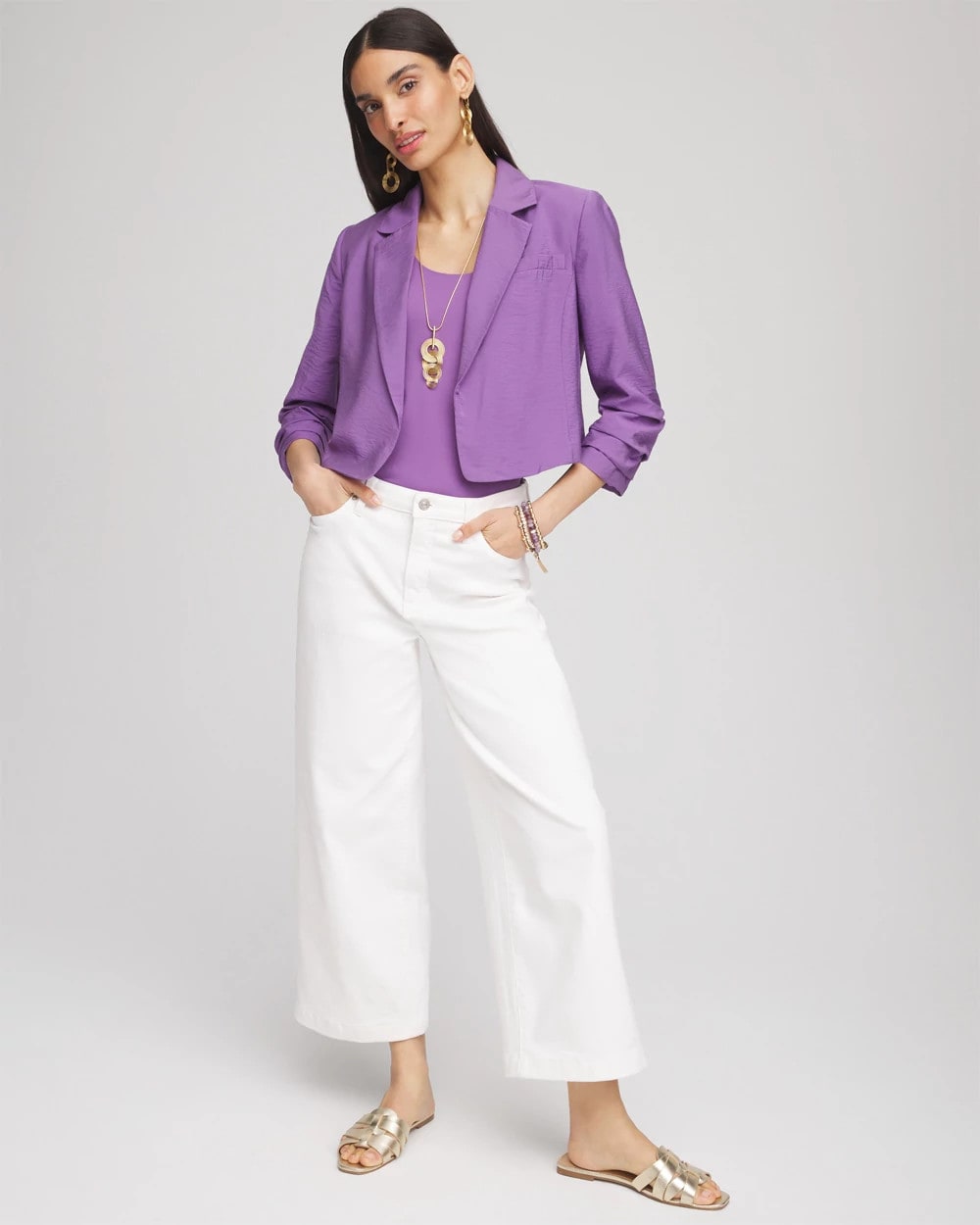 Chico's / Cropped Ruched Sleeve Blazer