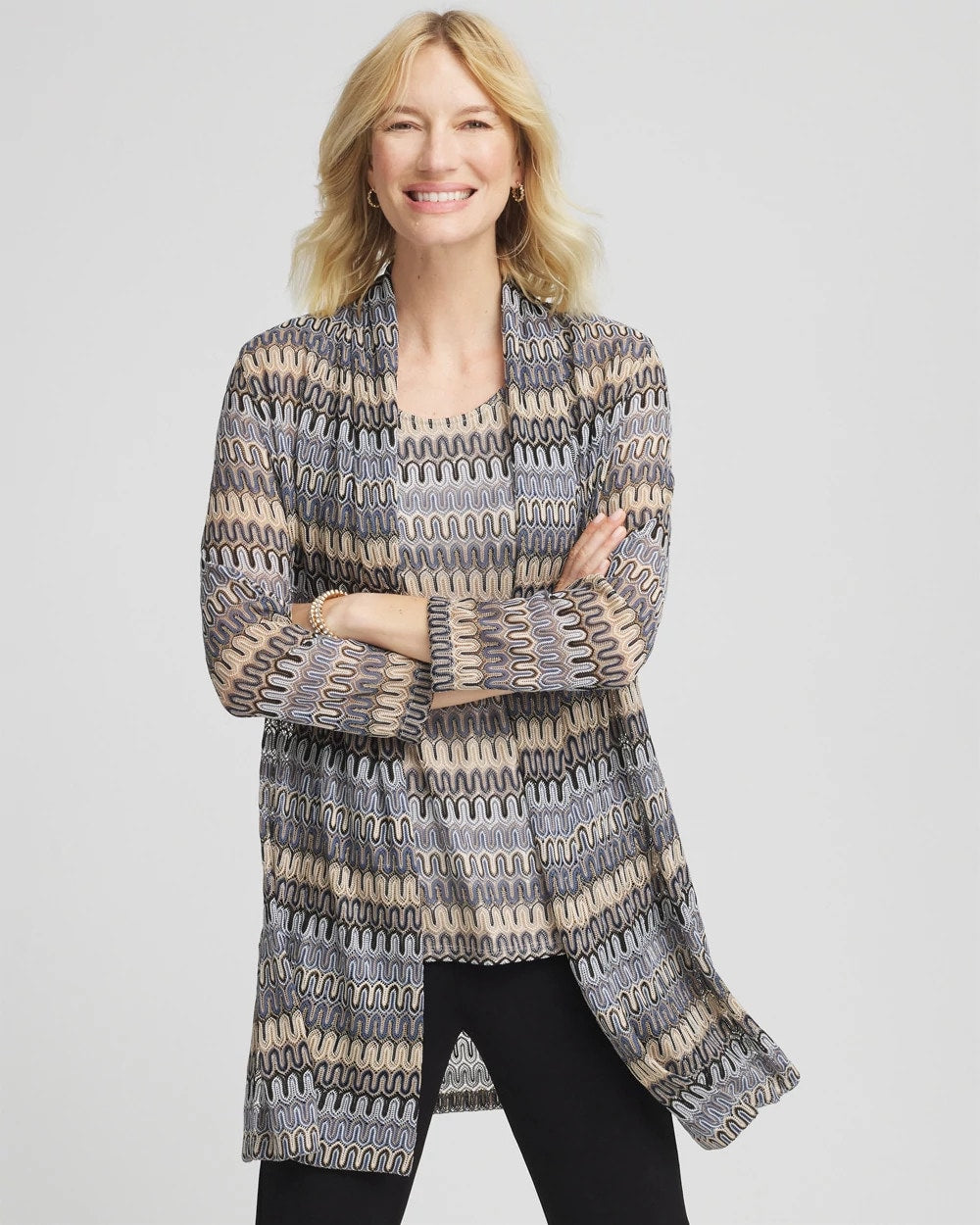 Chico's Discount - Travelers™ Knit Chevron Open-Front Cardigan