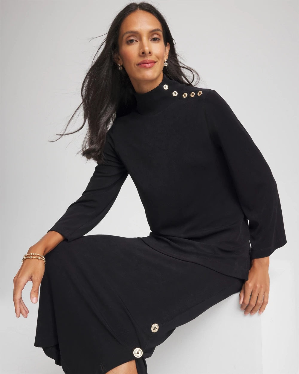Chico's US - Travelers™ Button Mockneck Top
