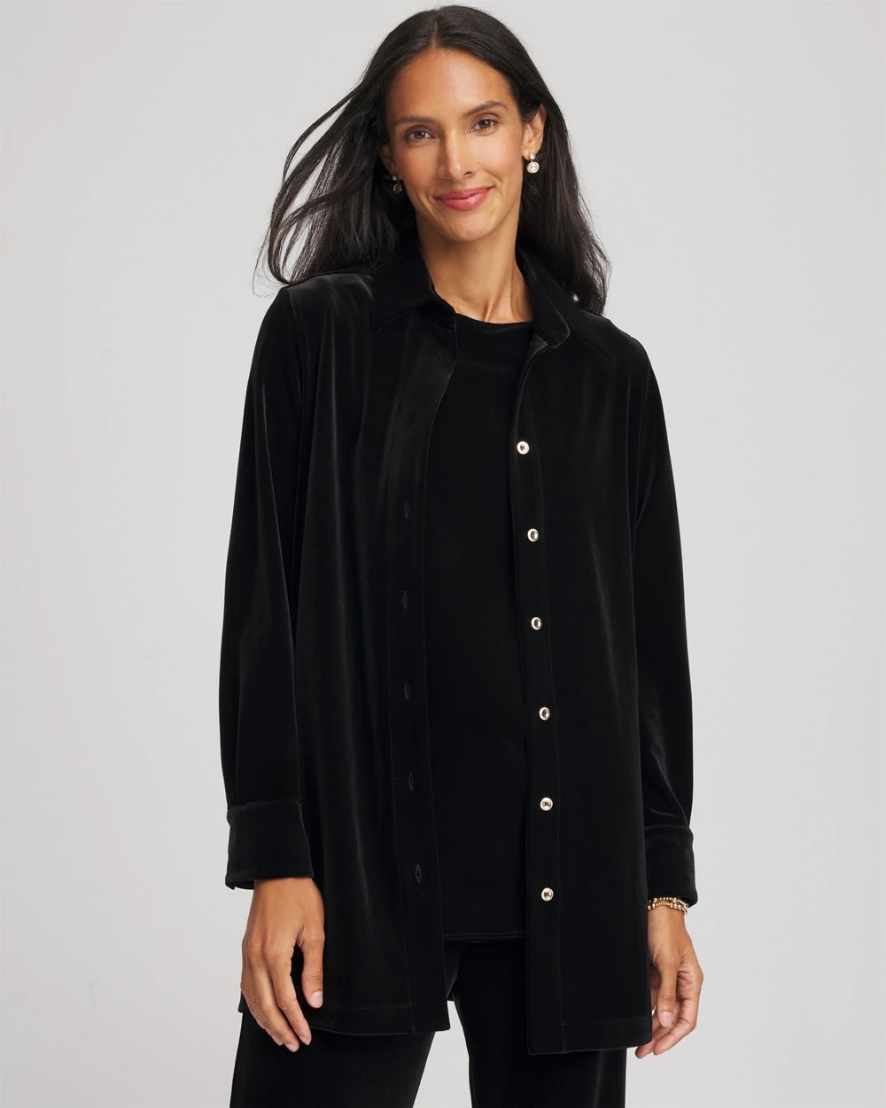 Chico's US - Travelers™ Velvet Button-Down Shirt