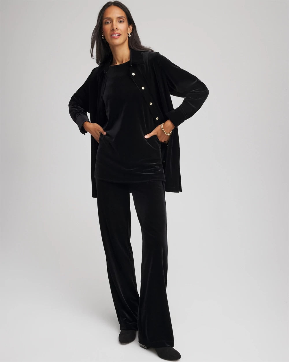 Chico's US - Travelers™ Velvet Button-Down Shirt