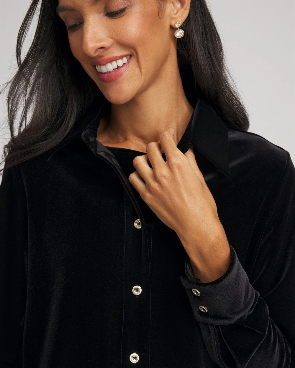 Chico's US - Travelers™ Velvet Button-Down Shirt