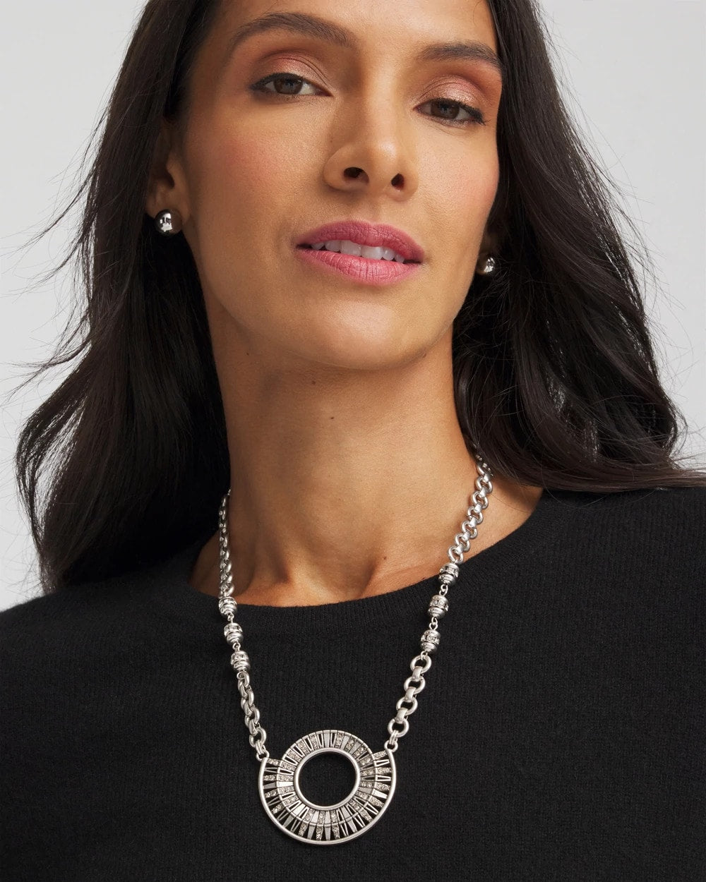 Chico's Sale - Sparkling Silvertone Circle Pendant Necklace