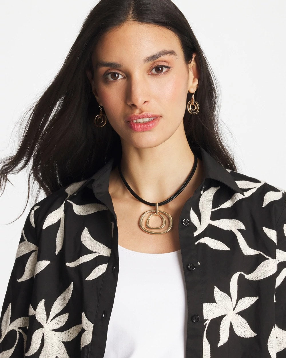Chico's Discount - Gold Tone Rings Pendant Necklace