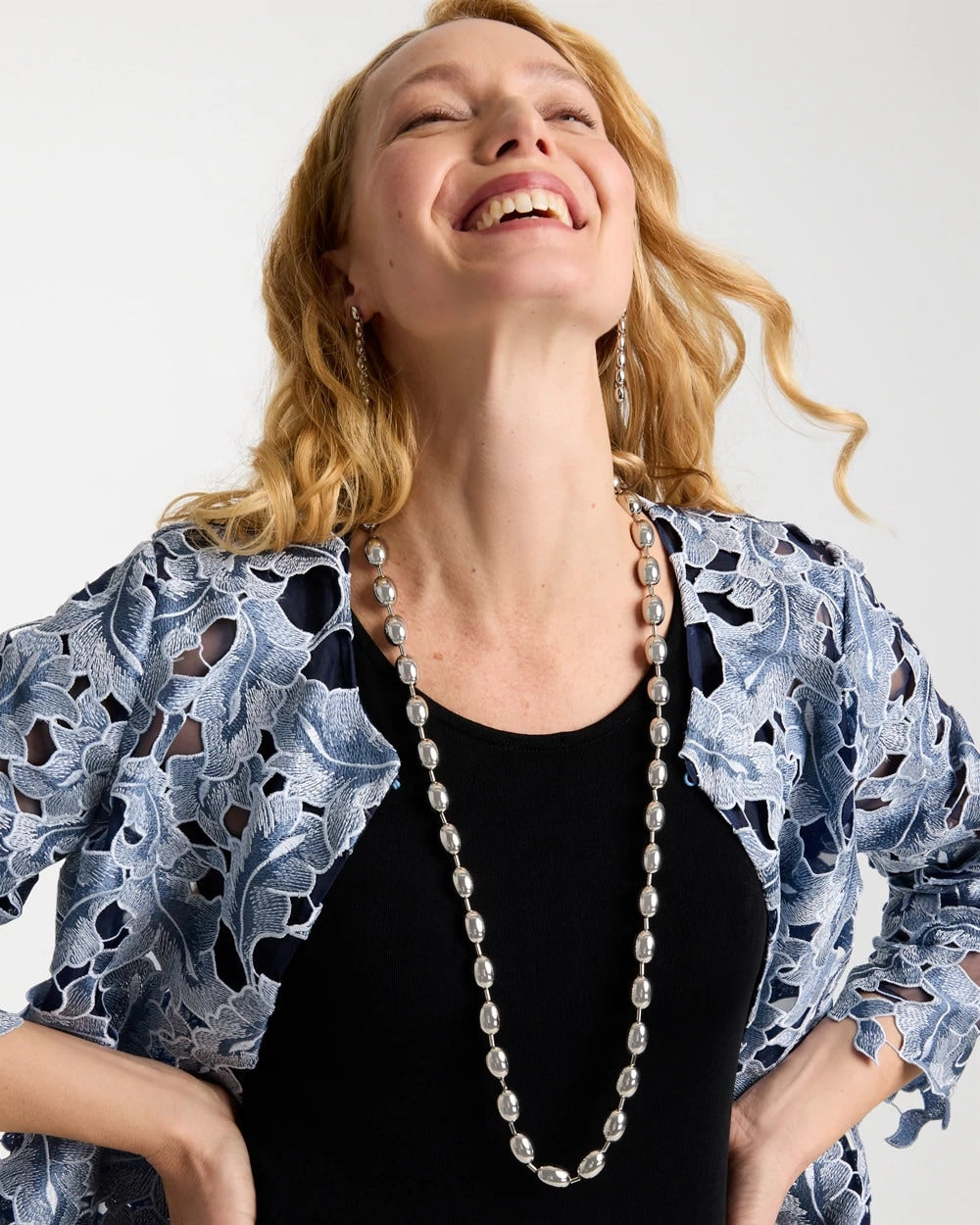 Chico's Sale - Silver Bead Long Single Strand Necklace