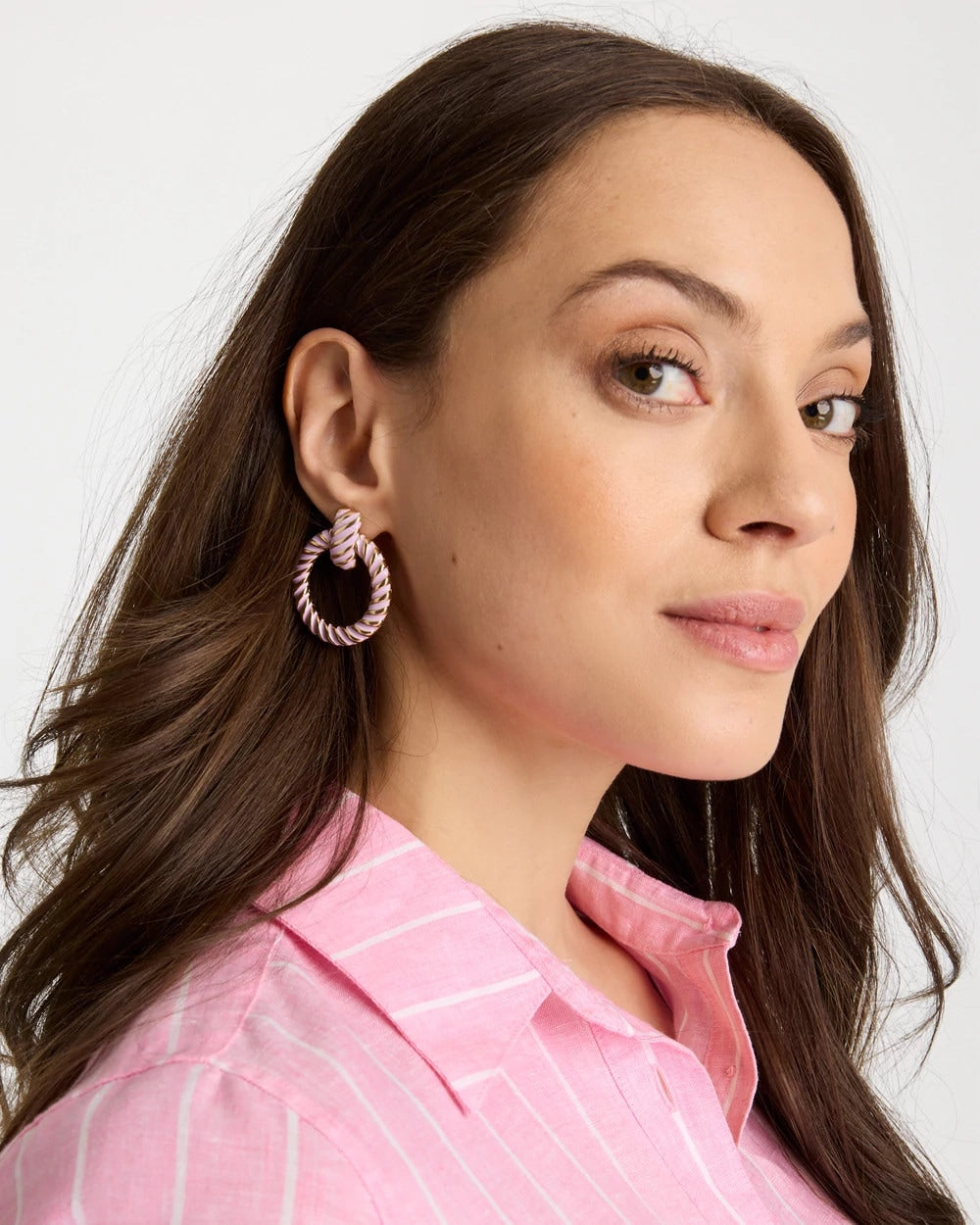 Chico's For Sale - Pink Twist Drop Hoop Earrings