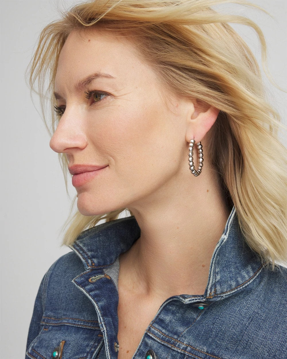 Chico's For Sale - Silvertone Beaded Hoop Earrings