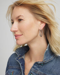 Chico's For Sale - Silvertone Beaded Hoop Earrings