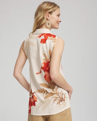 Chico's / Floral Slub Sleeveless Collared Tunic