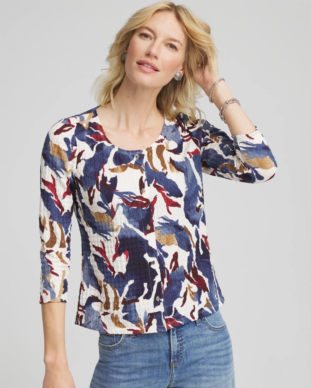 Chico's Discount - Printed Textured Scoopneck Cardigan